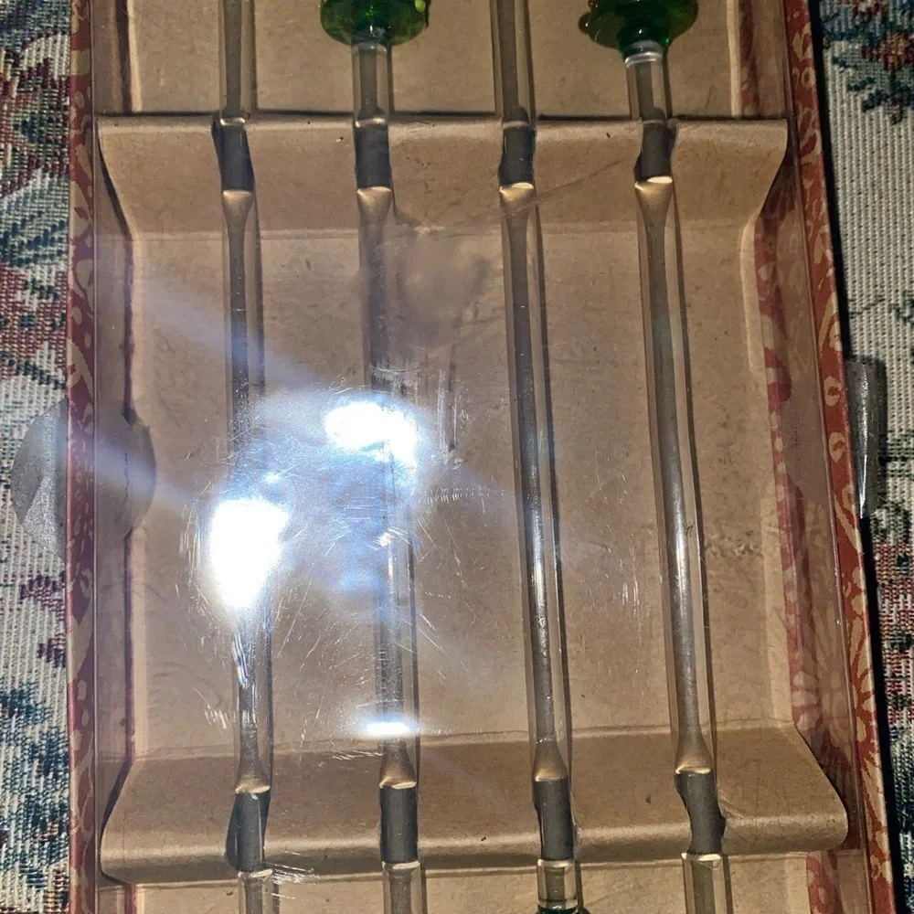Pier 1 Christmas Tree Decorative Glass Swizzle Drink Set Of 4 Stir Sticks 8”